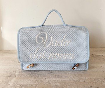 Borsa neonato Vado dai nonni ecopelle blu cruelty free Made in Italy